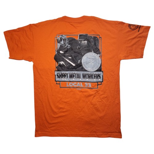 VTG Local 33 Sheet Metal Workers Toledo Ohio Orange Graphic T-Shirt Size Large - Picture 6 of 14