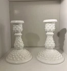 Vintage Fenton White Hobnail Milk Glass Candlestick Holders, 6” - Set Of 2