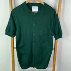Percival Button Up Shirt Mens Medium Green Rib Knit Short Sleeve Pocket Casual