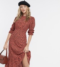 Nobody’s Child orange/red black botanical floral midi tea dress Size 10