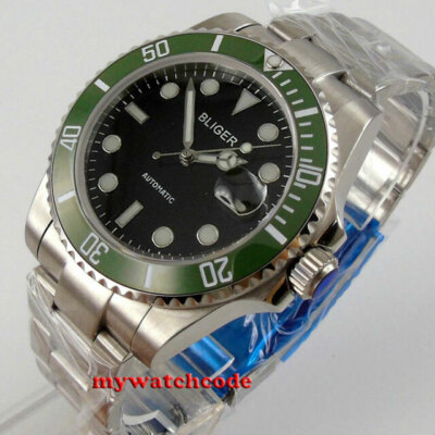 40mm BLIGER Black Dial Ceramic Bezel 24 Jewels NH35A PT5000 Automatic Mens Watch