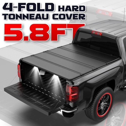 5.7/5.8FT 4-Fold Hard Tonneau Cover for 2009-2025 Ram 1500 Truck Bed w/ LED Lam