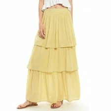 Happy X Nature Drift Maxi Skirt Banded Lace Lemon Tiered Summer New S 6