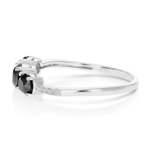 Anillo de compromiso de plata esterlina de 3 piedras de diamantes blancos y negros de 1 quiebra - Imagen 4 de 22