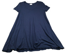 Zara Trafaluc Womens T-Shirt Dress Sz S Navy Knit Flare V-Neck Short Sleeve
