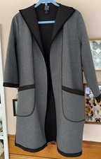 Clara Sun Woo Coat Sz M Neoprene Gray Black Open Front