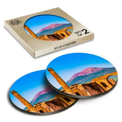 2 x Boxed Round Coasters - Mount Vesuvius Italy Pompeii  #3498