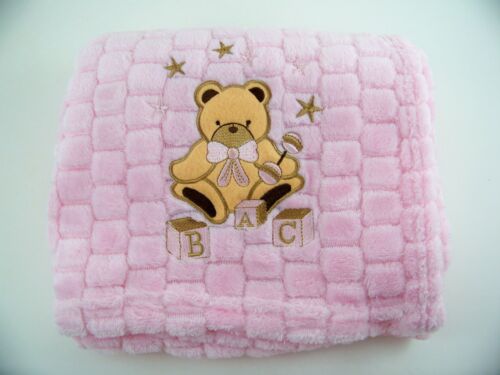 Zak & Zoey Fleece Baby Blanket Teddy Bear Applique Soft Cozy Pink 30" x 40"