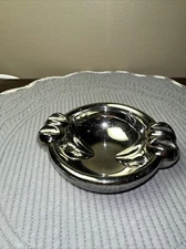 Vintage 1970s Retro Silver Chrome Plated Glass Ashtray 4-3/4" Wide Shiny