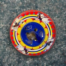 VTG 1959-62 Ohio Art Chain Tin Litho Spinning Toy Top Bronco Riding Cowboy 3"