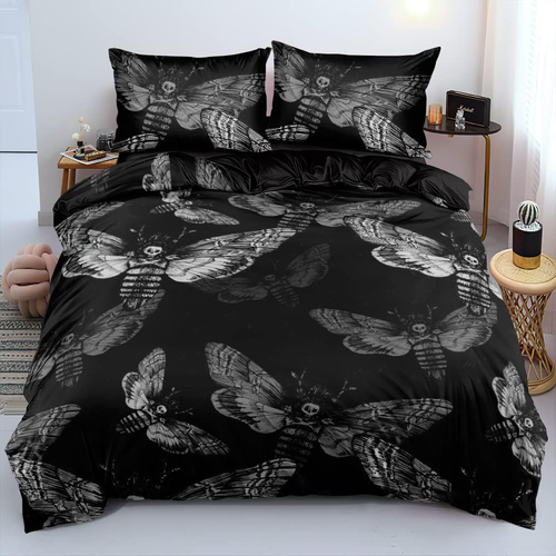 Death Skull Duvet Cover Set Twin Size Gothic Bedding Set Skull Moth Comforter Co