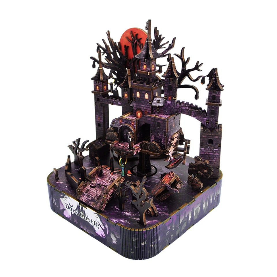 Caja de música dinámica Vampire Manor 3D hágalo usted mismo rompecabezas de madera para adultos regalos de Halloween Foto 4 de 4