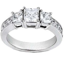 2.15 ct 3 stone Princess cut Diamond Wedding 14k White Gold Ring 0.75 ct center