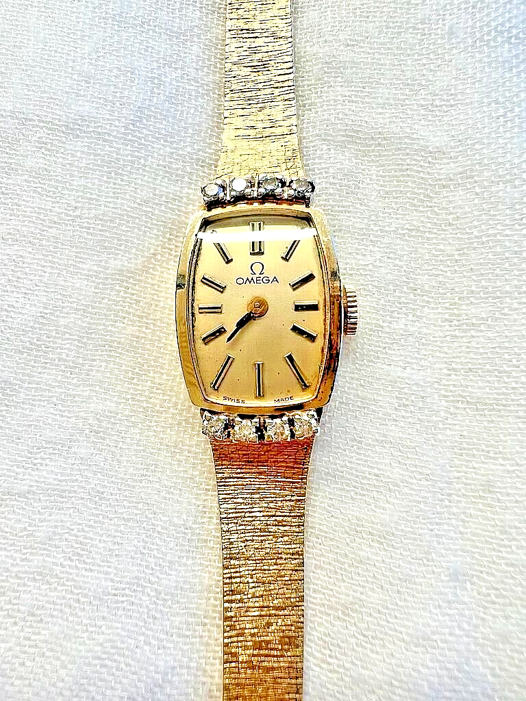 14KT Gold and diamond ladies Omega watch eBay