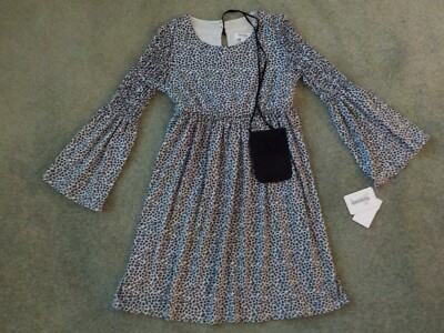 Girl's Brushed Knit Dress, Smocking, Bell Sleeves, Purse, Animal Print, 14,  New | eBay