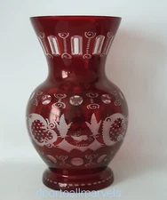 Antique Vase Bohemian Egermann Cut to Clear Hunt Scene 1880s LARGE 12.5"H