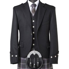 Men's Argyle Kilt Jacket With Vest Serge Wool Wedding Jacket Custom Kilt Jacket
