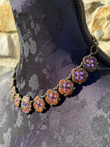 TARATATA France Collier - Fleurs design. Necklace signed - Flowers & rhinestones - Foto 3 di 11