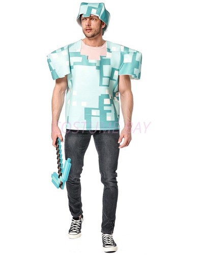 Kids Costume Minecraft Diamond Armour Cosplay Jumpsuit Fancy Dress Book Week AU - Photo 9/20