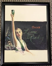 Oil painting Man Great For Bar 1940"s "DRINK LIME RICKY" Pro framed  16"x 22"