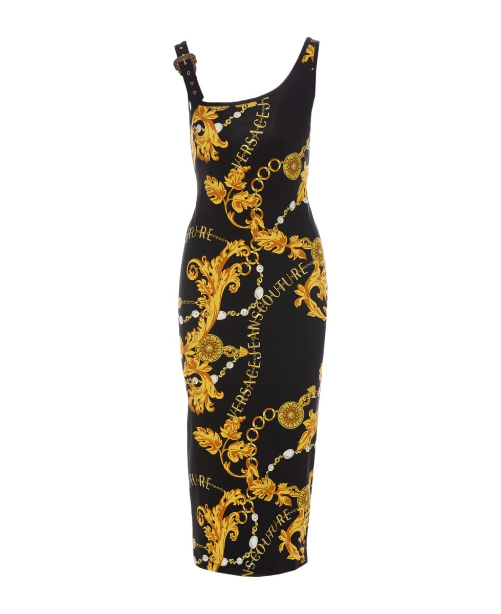 【関税&送料込】Versace Jeans Couture Dress With Buckles Baroque Buckle Midi Denim Dress | VERSACE US