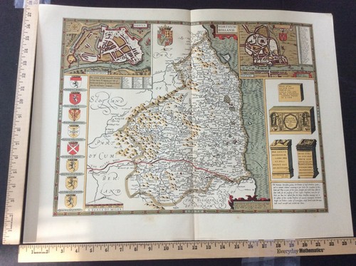 Rare Original Vintage North Umberland John Speed 1600s Replica Map Art Print