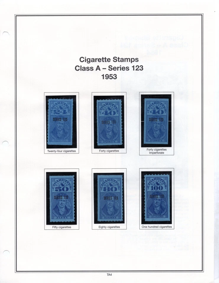 SELLO DE INGRESOS DE CIGARRILLOS DE Estados Unidos 1953 colección completa en monturas sin bisagras Foto 2 de 4