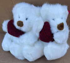 Vintage Bear Hugs Plush Russ Berrie No.7091 Teddy Bear Holding Heart Lot of 2 