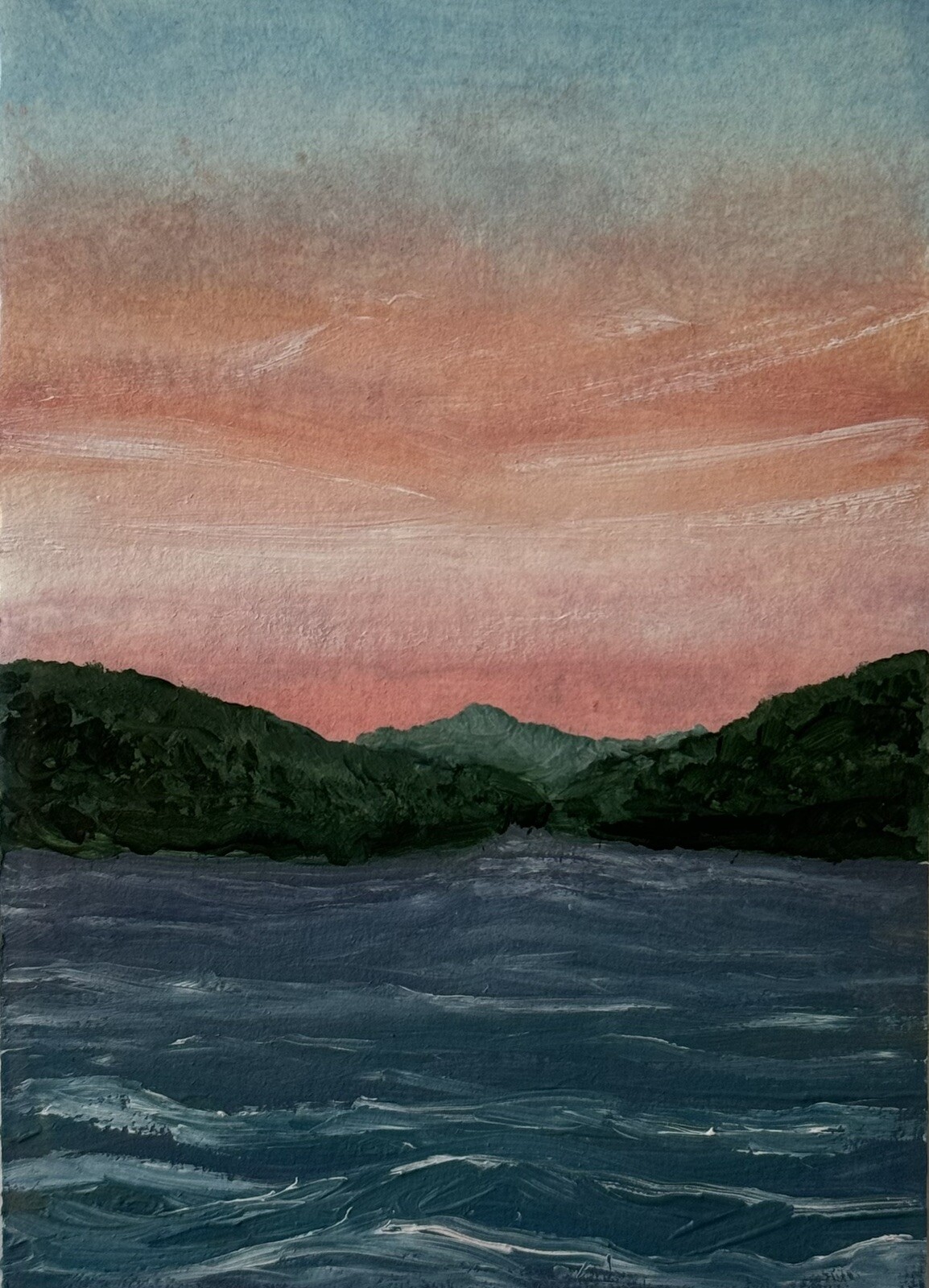 ACEO Original Oil Painting, Landscape Abstract Art, ATC, Lakeside View