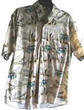 Vintage Crossings Brand Beach Print L Mens Shirt antique trucks and surf boards 