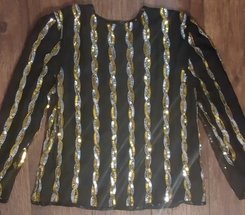 Vintage Royal Feelings Sequin Silk Lined Embellished Beaded Womens Jacket Sz XL - Picture 15 of 19