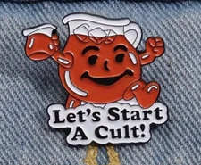 Let's Start A Cult pin - enamel metal brooch cartoon - FREE SHIPPING