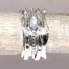 925 Sterling Silver Moonstone Spinner Ring Handmade Women Jewelry For Her B 45