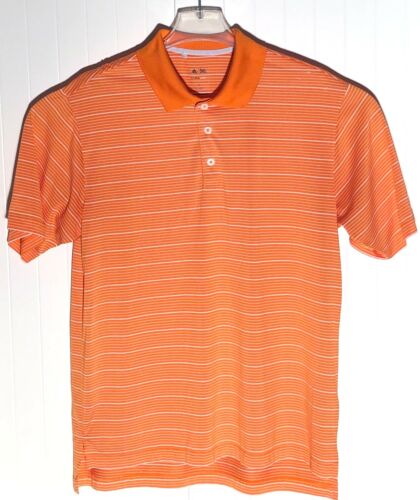 Adidas Men's Polo Golf Shirt M ClimaLite Striped Orange White Short Sleeve