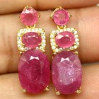 Zirconia Earrings 925 Sterling Silver Heated Red Pink Ruby & Cubic