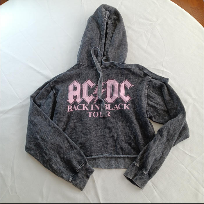 AC/DC Back in Black Tour Crop Cut-off Hoodie Sweatshi… - Gem