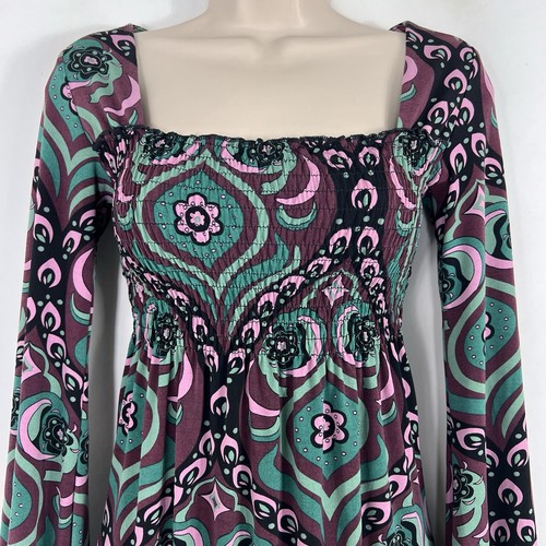 Bisou Bisou Dress Women's XS Above Knee Fit & Flare Long Sleeve Retro Stretch - Picture 2 of 12