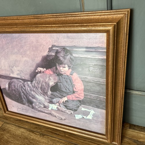 Vintage 1980 Wood Framed SIGNED JIM DALY PICTURE BOY & DOG WITH BANDAGE 17"×14" - Picture 3 of 22