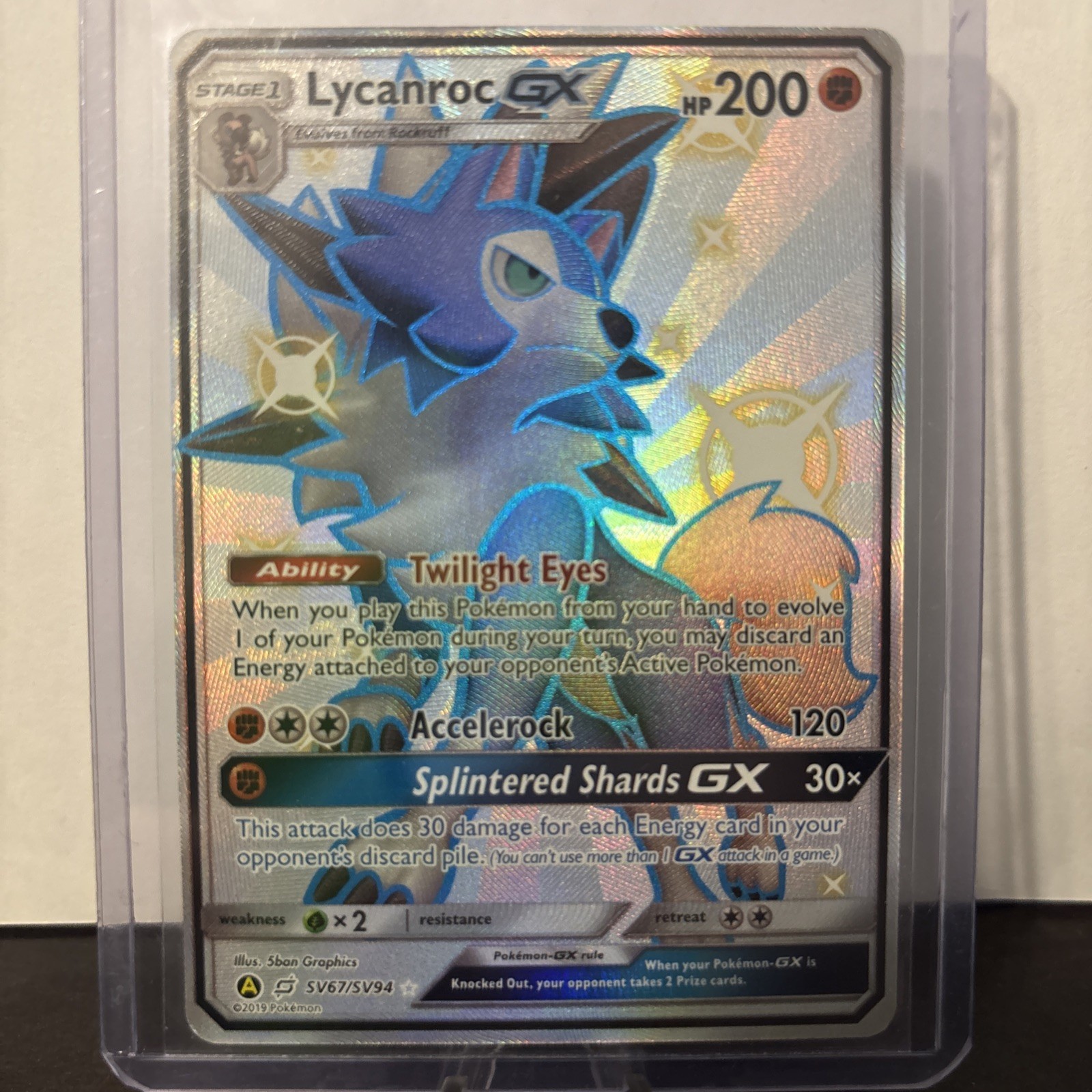 Pokemon Lycanroc GX SV67/SV94 Hidden Fates Shiny Vault Holo Rare Card - NM