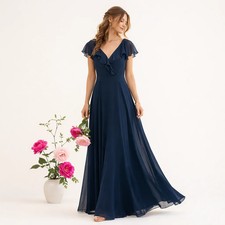 LEVKOFF Navy Chiffon Flutter Sleeve Gown Size 10 Brand New