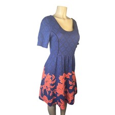 M Anthropologie HD in Paris Blushed Blooms Dress Blue Floral Print Fit Flare