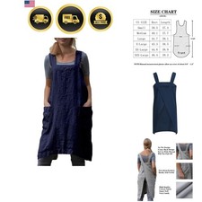 Cotton Linen Apron Kitchen Bib Pinafore Cross Back with Pockets for Women