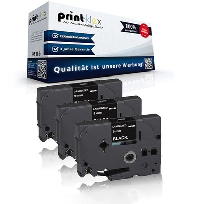 3x kompatible Schriftbänder für Brother TZE325 Weiß auf Schwarz 9mm x 8m Easy Pr