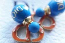 vtg Christian DIOR Earrings Tribales Blue  orange