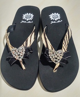 NWB Yellow Box Flirty Zebra Flip Flops Sandals w/ Rhinestone  display picture 1