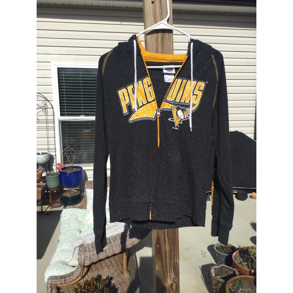 NHL womens full zip hoodie M medium 8 10 grey gray penguins Pittsburgh hockey - Image 2 of 4