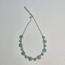 Boho Turquoise Style Statement Necklace Silver Tone Floral Design Adjustable