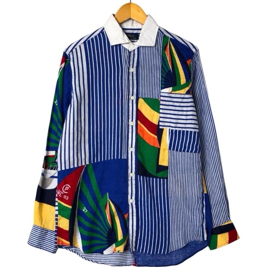 RALPH LAUREN POLO LINEN BUTTON SHIRT sailboat patchwork stripe RL-93 CP93 XL