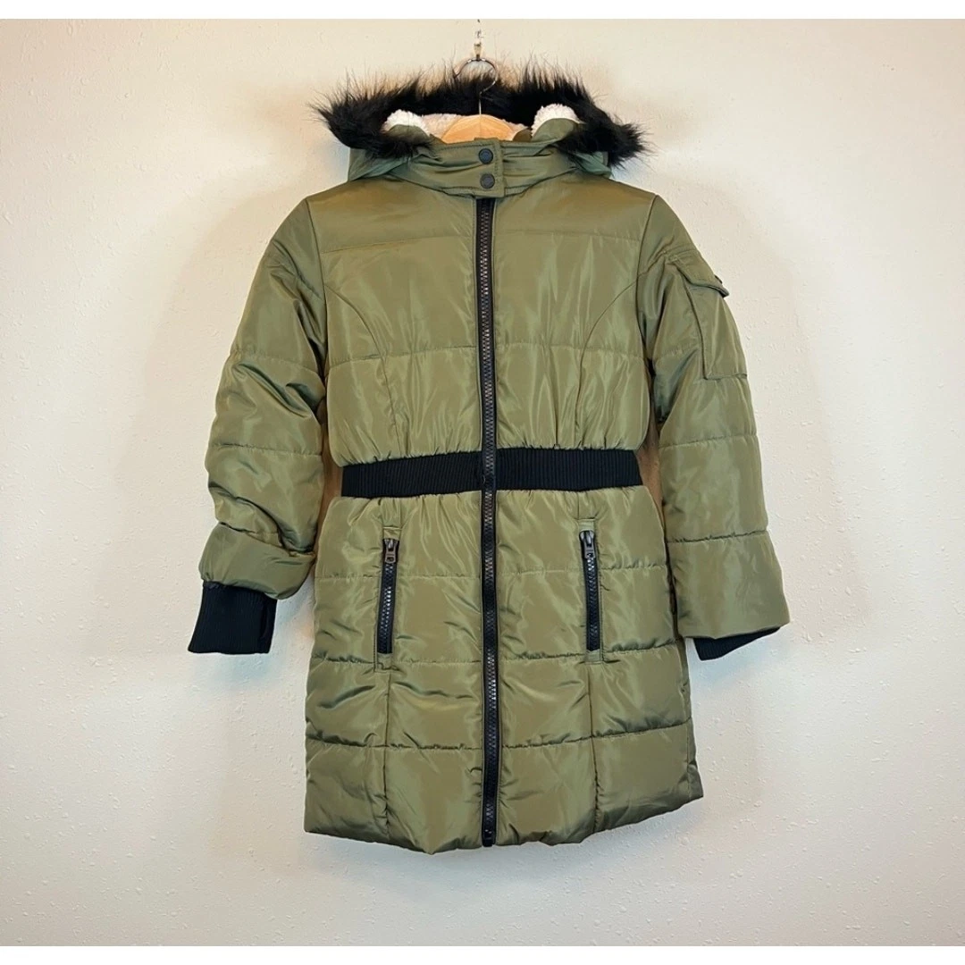 Hudson Forest Green Puffer Jacket with Fur Lined Hood Size M Winter Outdoors
