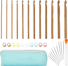 RAINFLOW 32 Pcs Bamboo Crochet Hooks Set - Hook 3mm-12mm, brown 